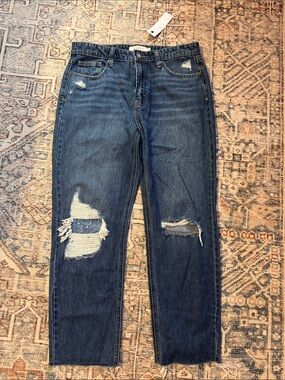 Distressed Boyfriend Jeans in Dark Blue by Unknown Brand